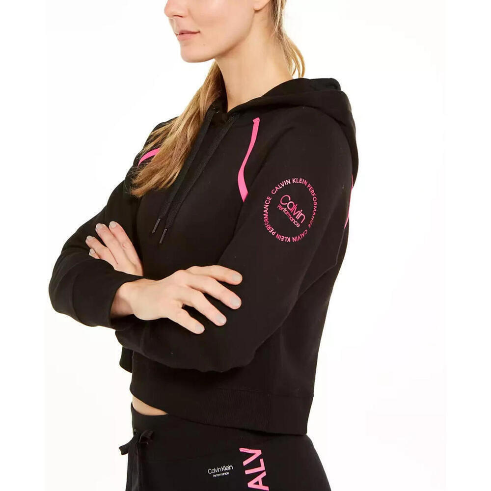 Calvin Klein Women's Logo Long Sleeve Raglan Crop Pullover Hoodie, XL, Black - Picture 6 of 6